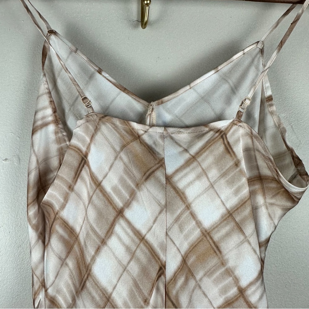 Elie Tahari Plaid Slip Maxi Dress Tan Neutral Minimalist - Picture 7 of 12